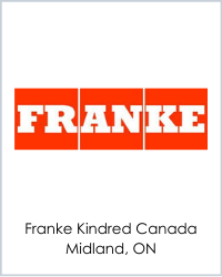 FRANKE in white letters on a red background. the words Franke Kindred Canada Midland ON are below