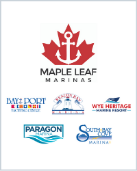 Maple Leaf Marinas logo, with the logos for Bay port Marina, Wye Heritage, Paragon, South Bay Cove and Beacon Bay below