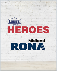Lowes Heroes and Midland Rona on a white brick background