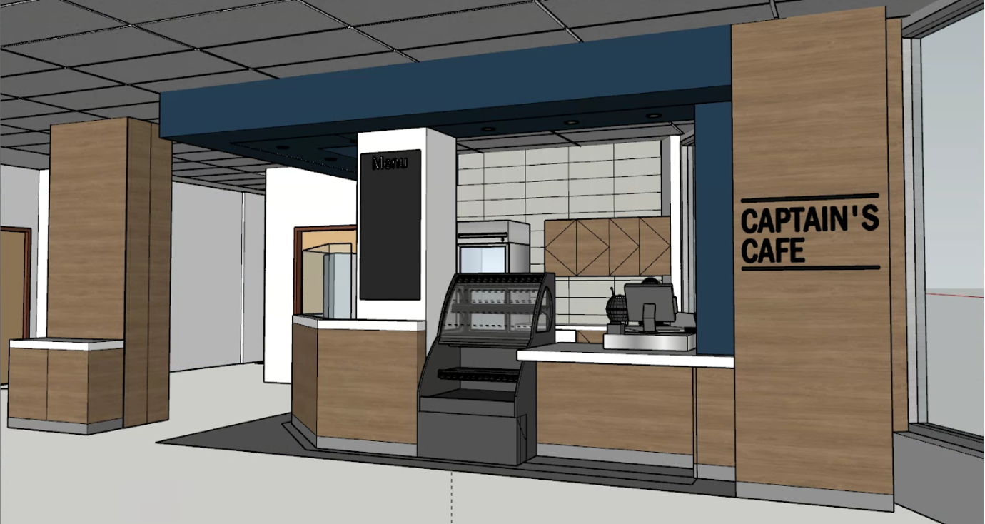 A rendering of the Captains cafe that is to be built near the entrance GBGH