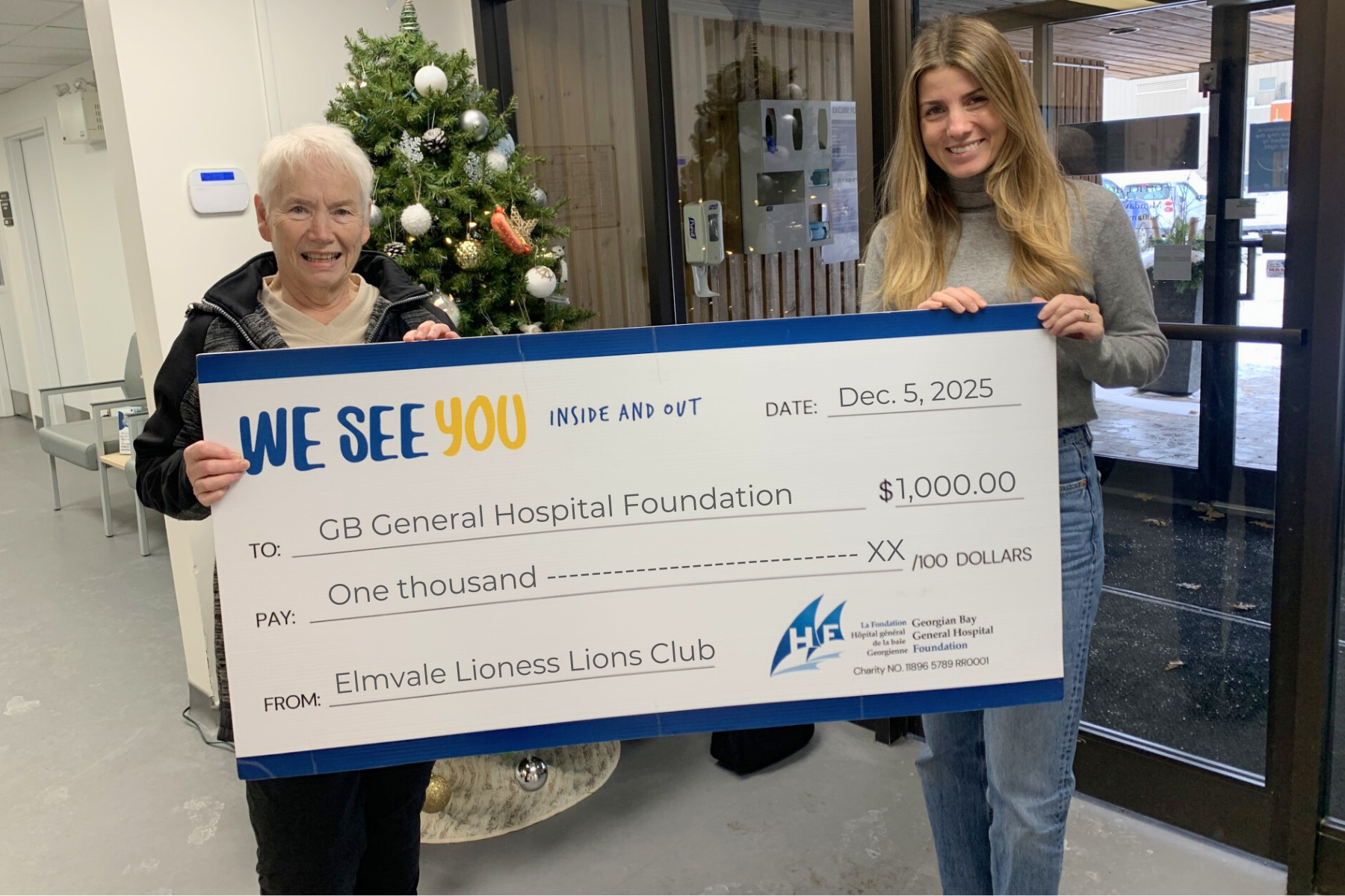 Elmvale Lioness Lions Club Cheque Dec 2025