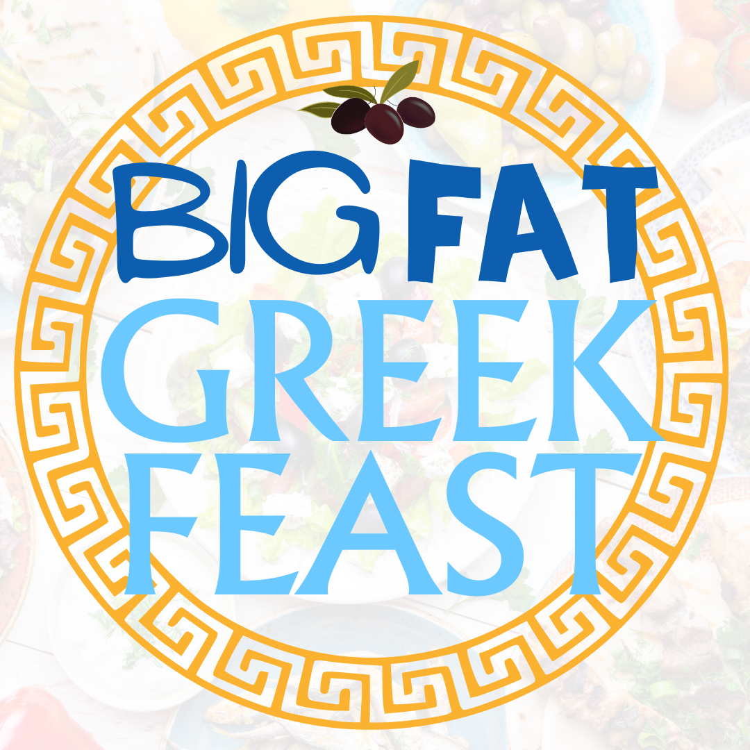 Big Fat Greek Feast logo with food in the background