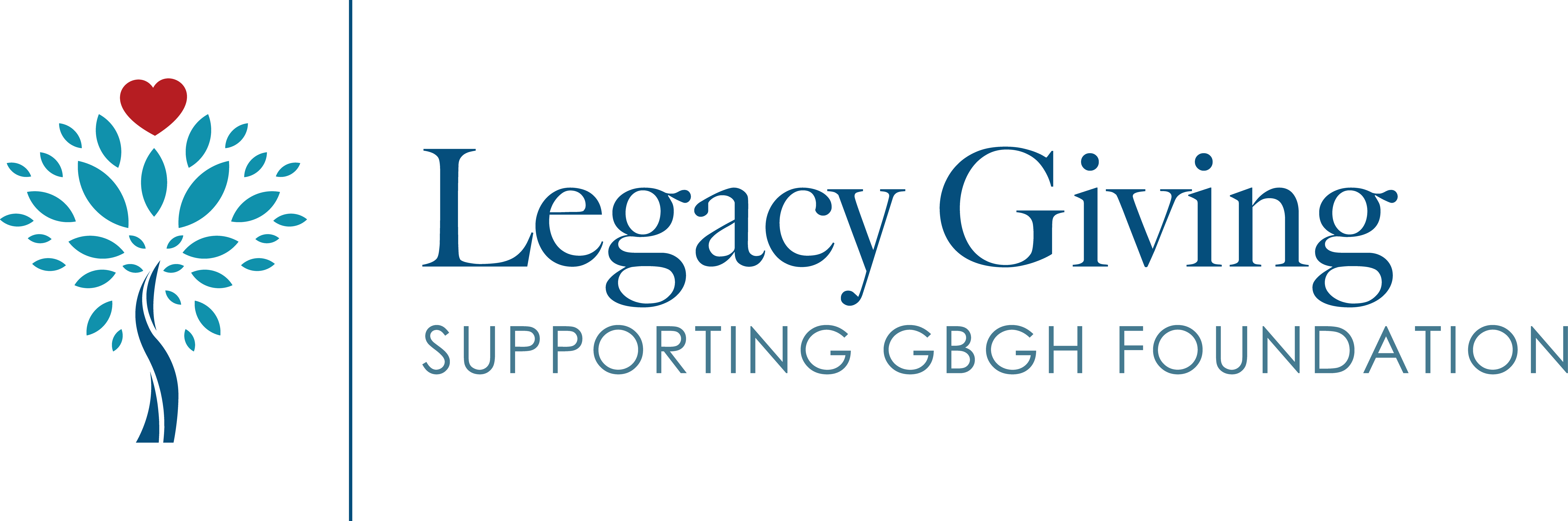 Legacy Giving Supporting GBGH Foundation with a blue tree to the left that has a red heart on top