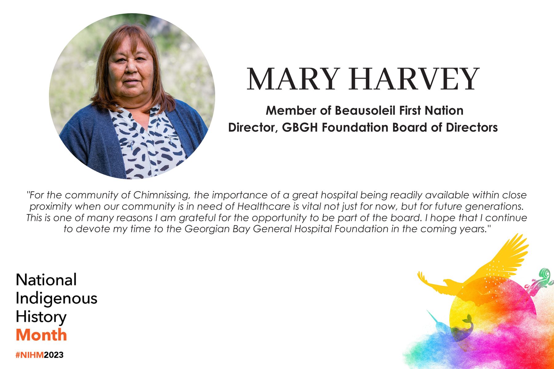 Mary Harvey - member of Beausoleil first nation, Director, GBGH Foundation board of directors