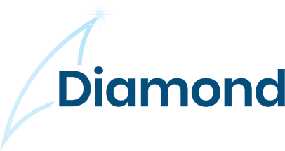 The word Diamond with a blue sail shape beside it