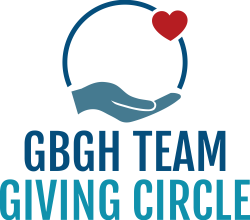 The words GBGH Team Giving Circle with a blue hand in a circle holding a red heart