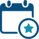 A dark blue Calendar icon with a lighter blue star inside a dark blue cirlce